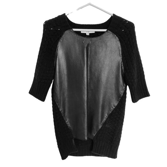 Anthropologie SVEE Black Wool Leather Whimsigoth Sweater Grunge Biker Top Size S - Picture 1 of 4